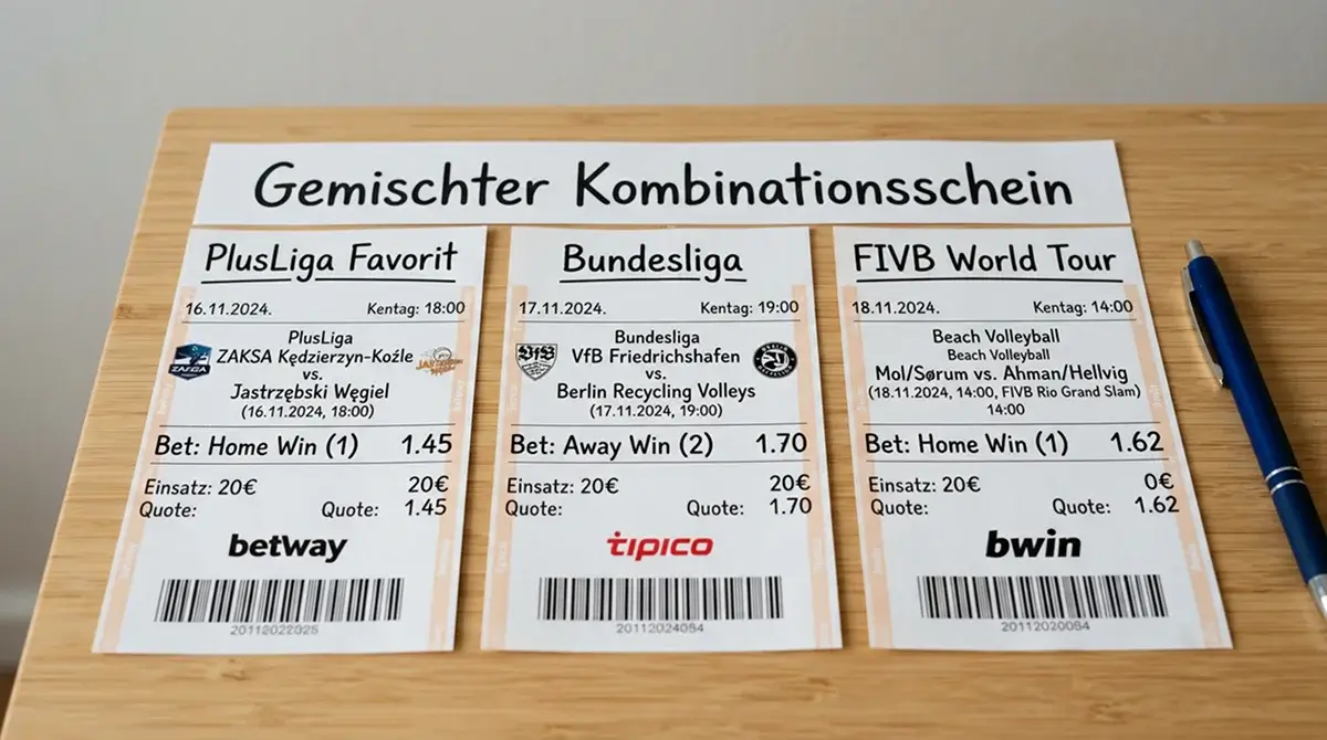 Volleyball Kombinationsstrategie mit gemischtem Kombischein aus Hallenvolleyball PlusLiga und Beachvolleyball FIVB Beinen