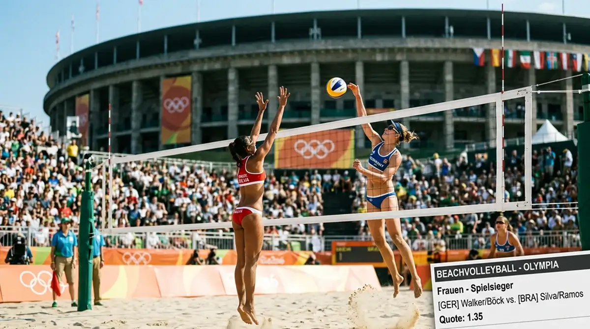 Beachvolleyball Olympia Spielfeld mit Wettquoten für FIVB World Pro Tour und olympische Turniere als Kombiwetten-Grundlage