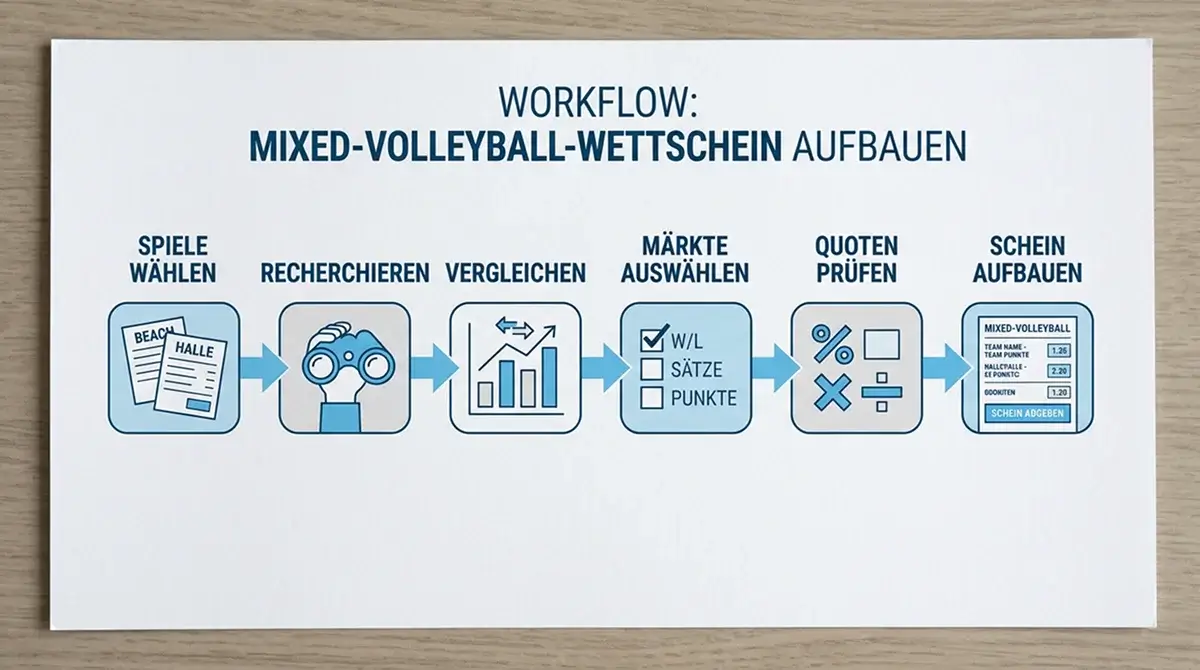 Schritt-für-Schritt Aufbau eines gemischten Volleyball Kombischeins mit Hallen- und Beachvolleyball-Beinen für deutsche Wettende