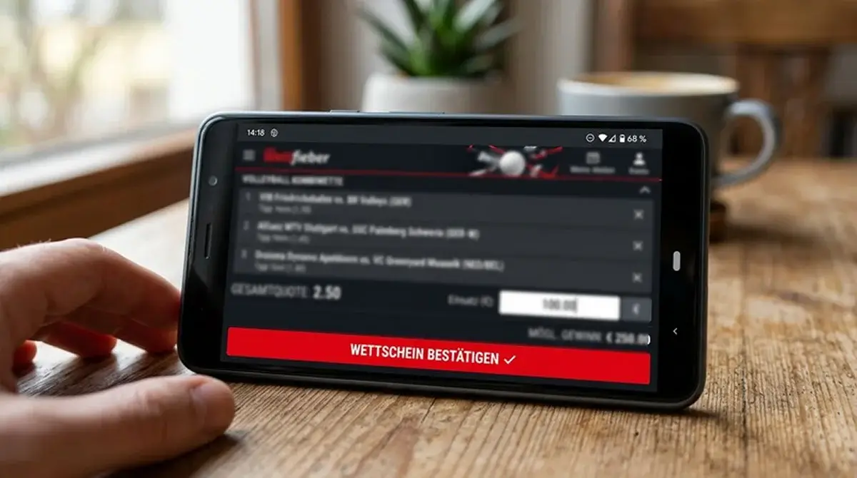 Volleyball Kombiwette Wettschein aufbauen – digitaler Wettkorb mit mehreren Spieltipps auf einer Wettplattform