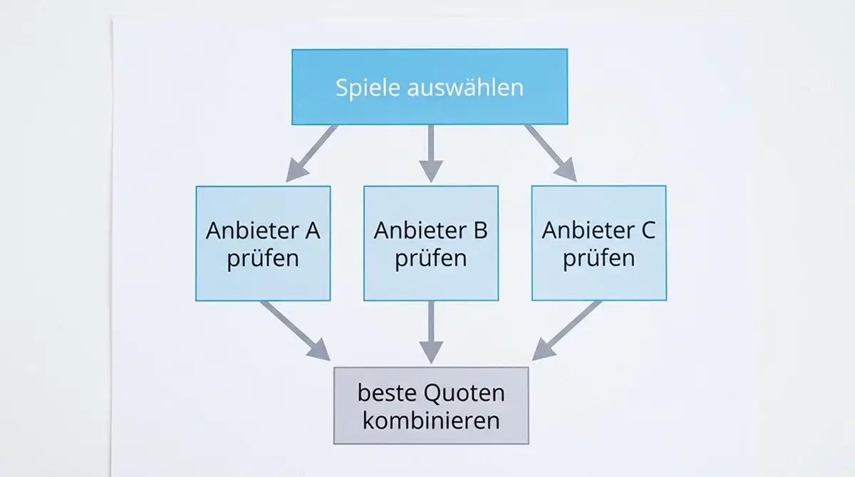 Schematische Darstellung des Odds-Shopping-Prozesses für Volleyball Kombischeine mit Quotenvergleich quer über GGL-Anbieter