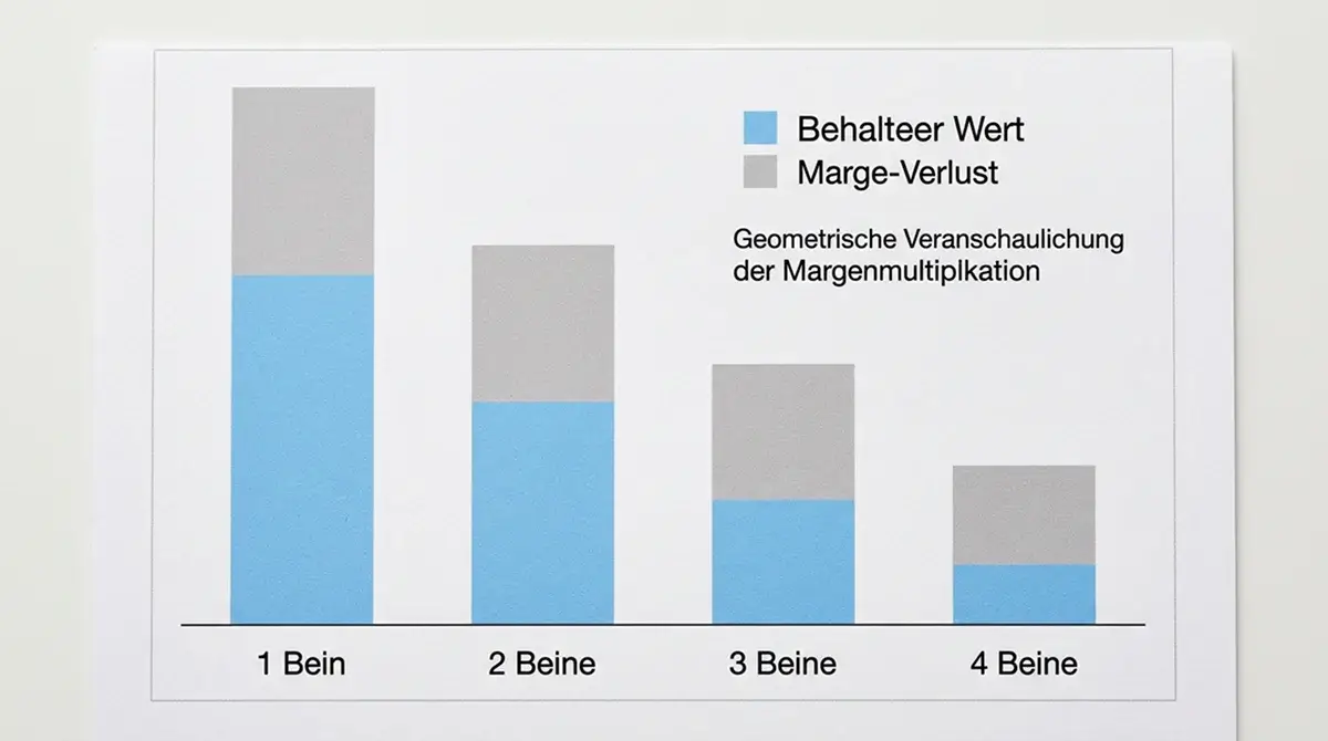 Grafische Darstellung des Compounding-Effekts der Wettenmarge auf Volleyball 4er Kombischeinen bei verschiedenen Quotenschlüsseln