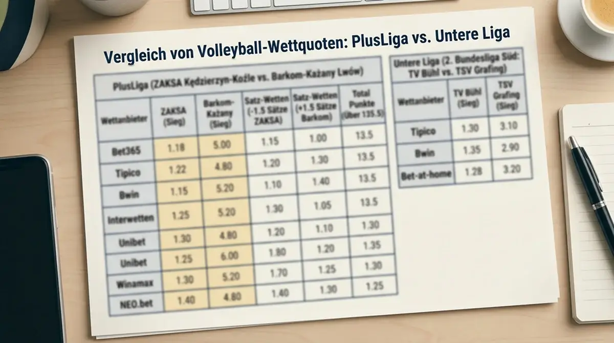 Quotenvergleich für PlusLiga-Spiele bei deutschen GGL-lizenzierten Anbietern für Volleyball Kombischeinen