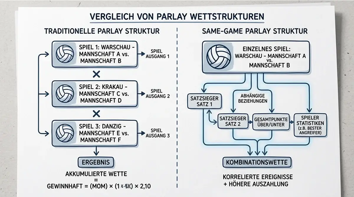 Definition des Volleyball Same-Game-Parlays – Unterschied zu klassischen Kombiwetten erklärt