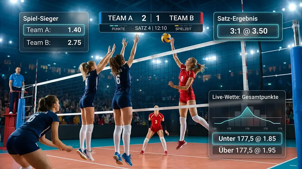 Beispiel für kohärente Same-Game-Parlay-Kombination beim Volleyball mit Sieg, Set-Ergebnis und Total