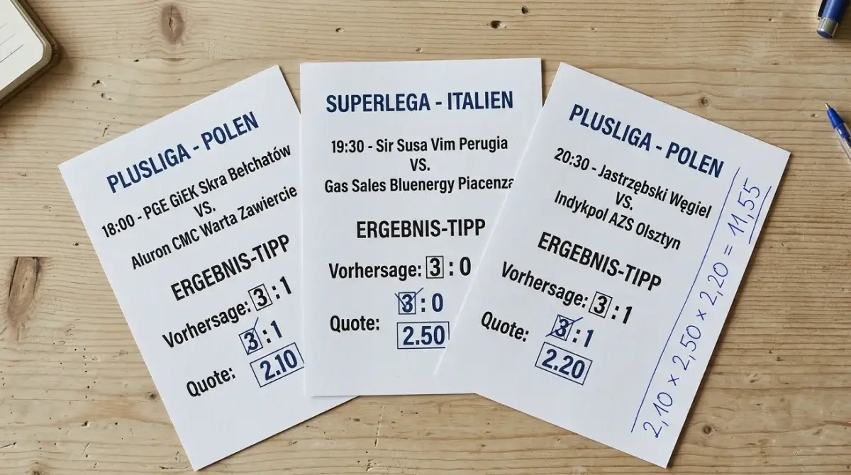 Kombination von Volleyball Satzwetten über mehrere Spiele – Auswahl von 3:0 Ergebnissen als Kombibein