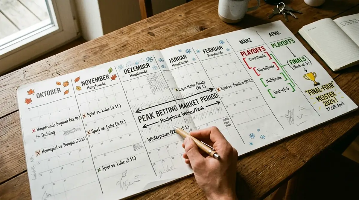 Saisonkalender der SuperLega – Markttiefe für Volleyball Kombiwetten im Jahresverlauf